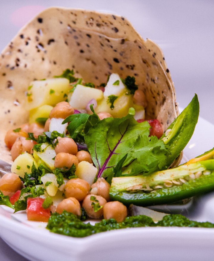 Papadum served with channa salad