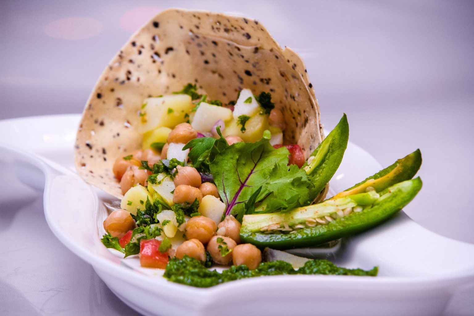 Papadum served with channa salad